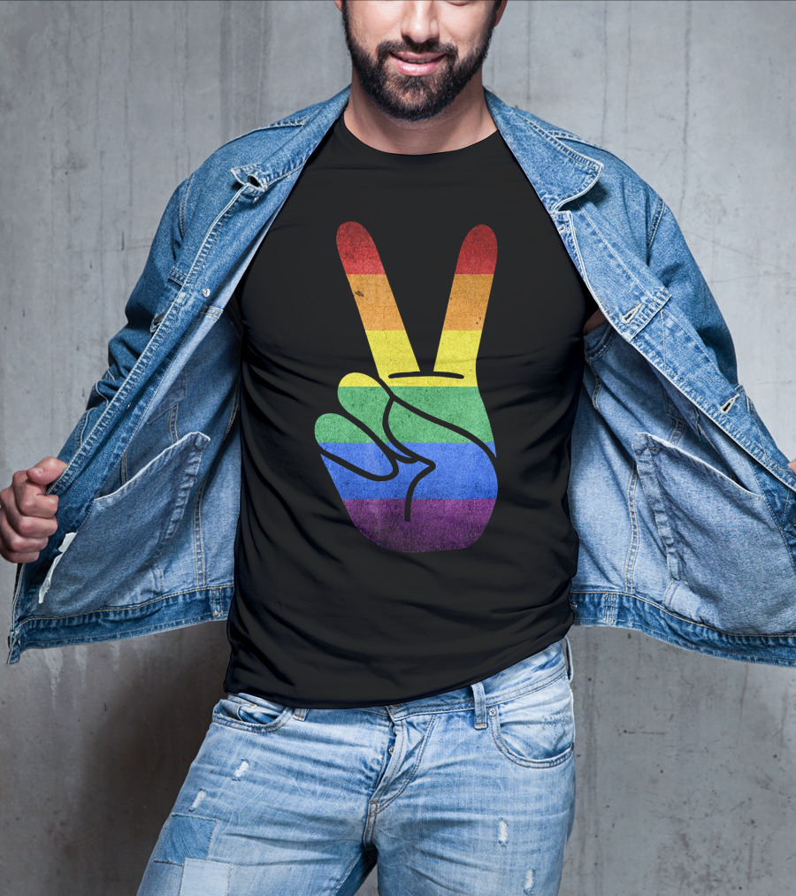 LOVE Rainbow Peace Sign Gay Pride Love T-Shirt