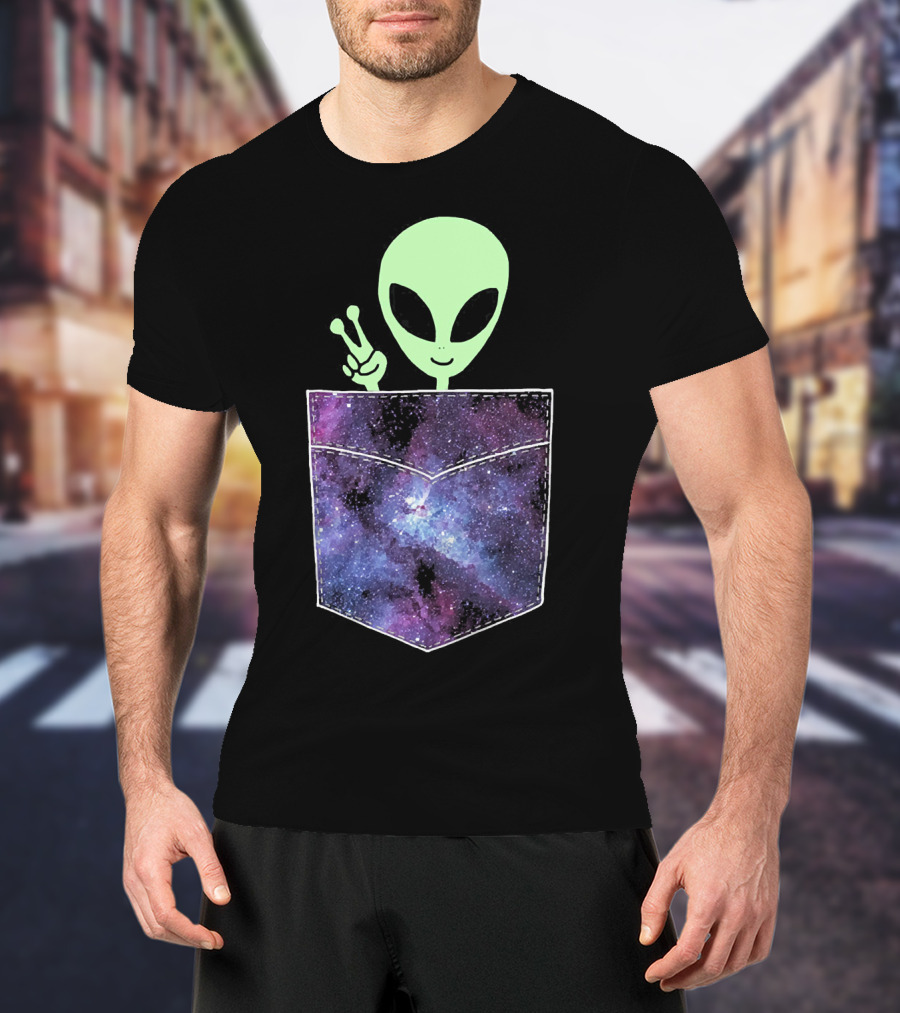 Alien Peace Sign Galaxy Pocket UFO Cos T-Shirt