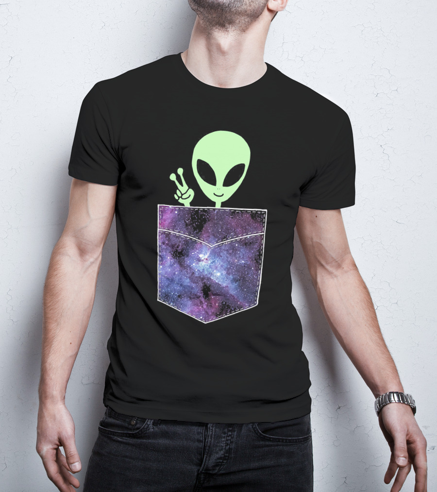 Alien Peace Sign Galaxy Pocket UFO Cos T-Shirt