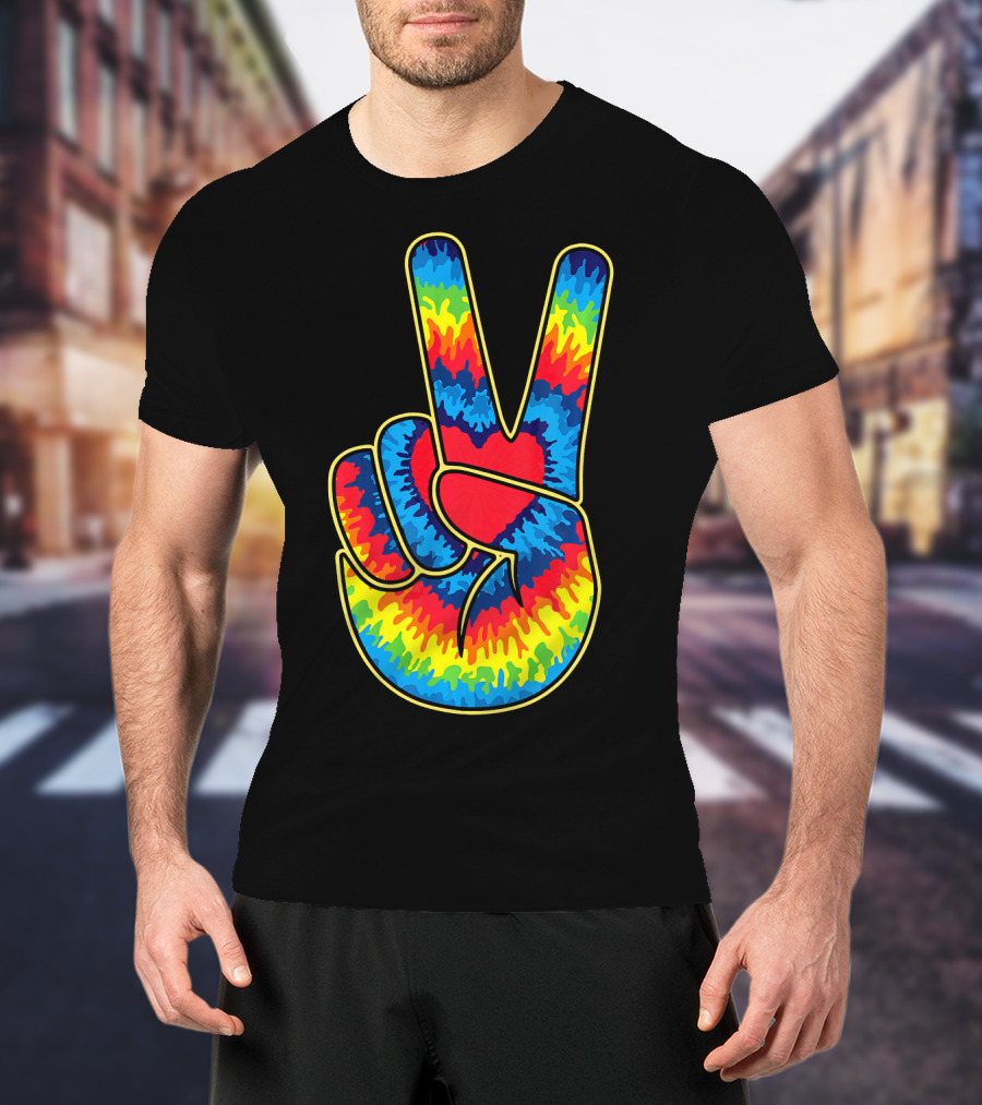 Colorful Tie Dye Peace Sign Hand T-Shirt