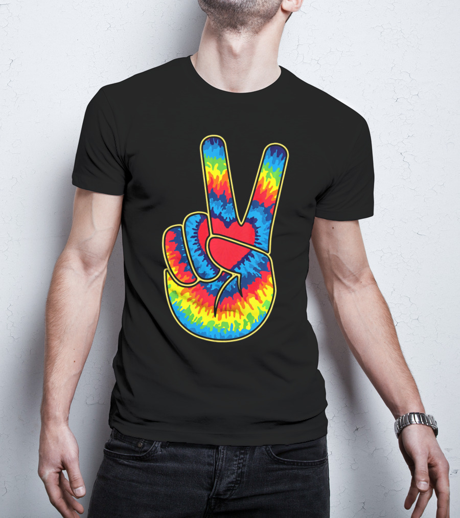 Colorful Tie Dye Peace Sign Hand T-Shirt