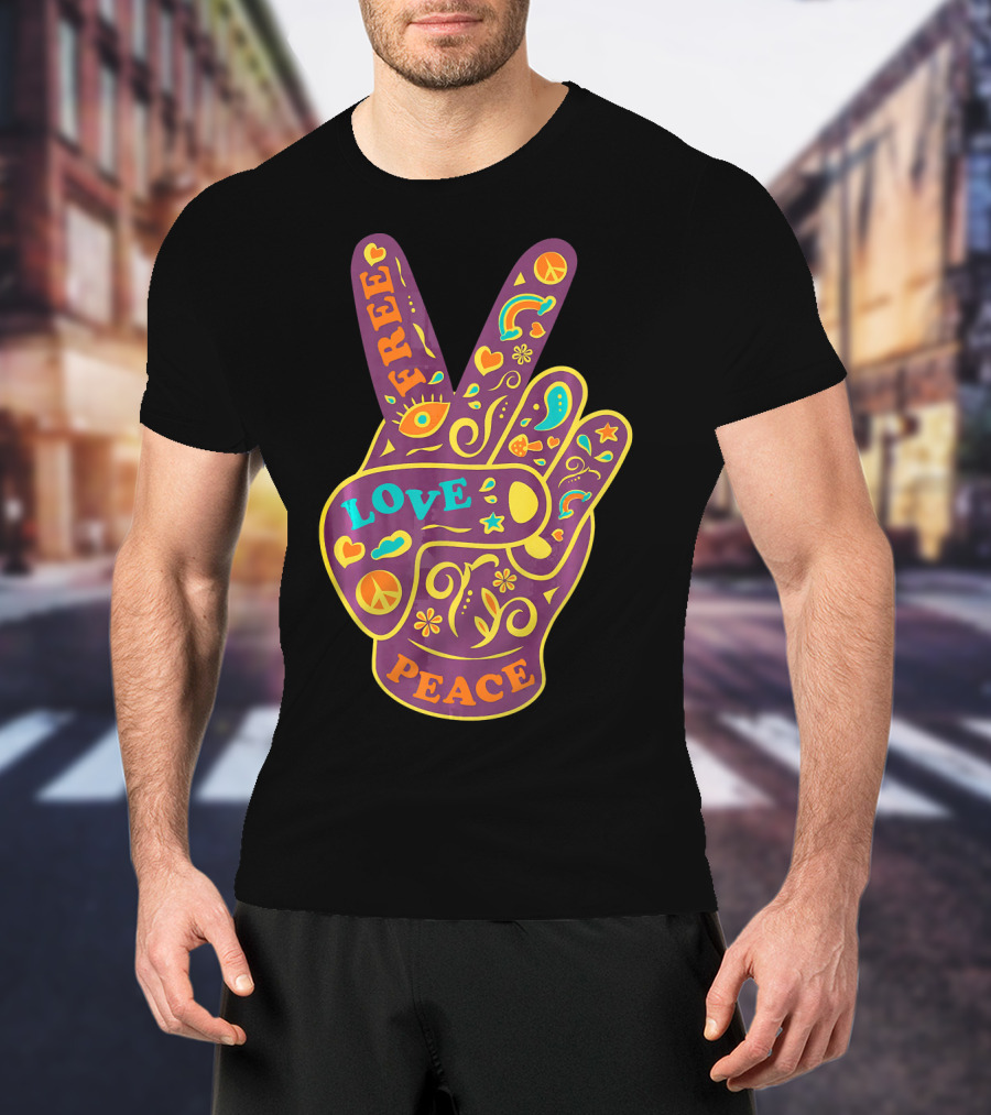 Free Love Peace Bohemian Boho Chic Peace Sign Hand T-Shirt