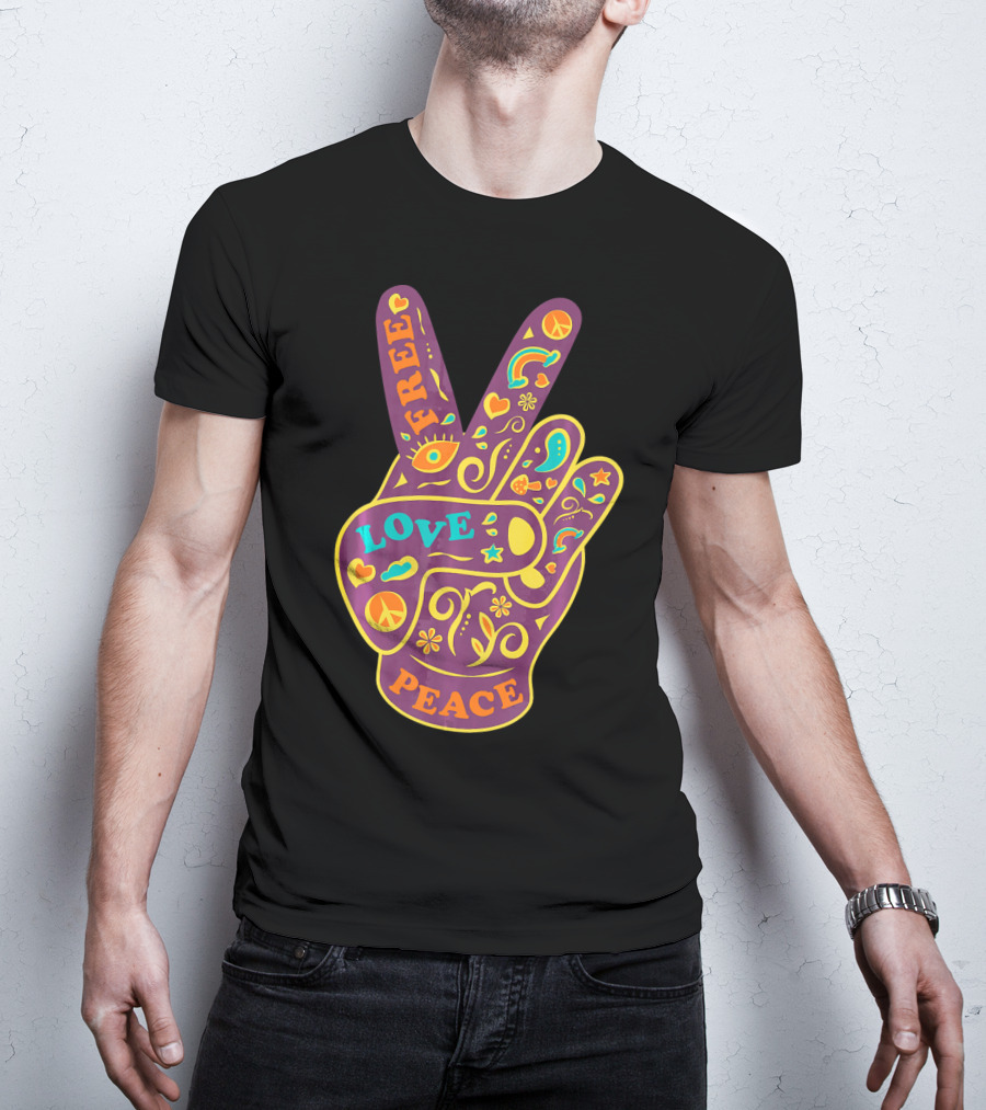 Free Love Peace Bohemian Boho Chic Peace Sign Hand T-Shirt