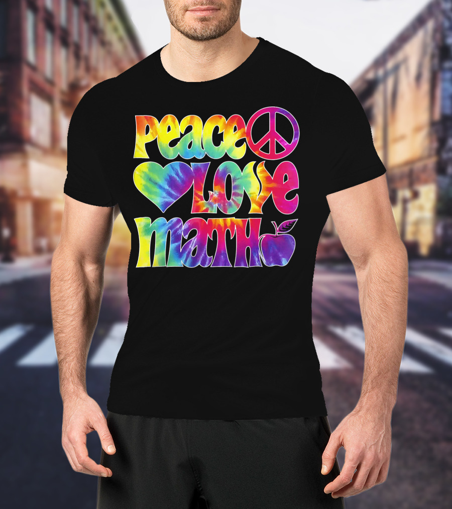 Peace Love Math Teacher Tie-Dye Symbols T-Shirt