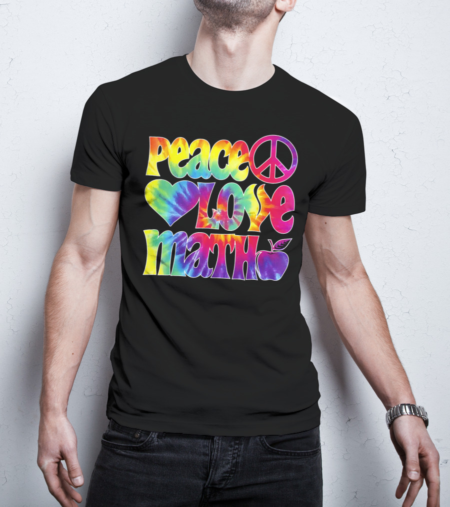 Peace Love Math Teacher Tie-Dye Symbols T-Shirt
