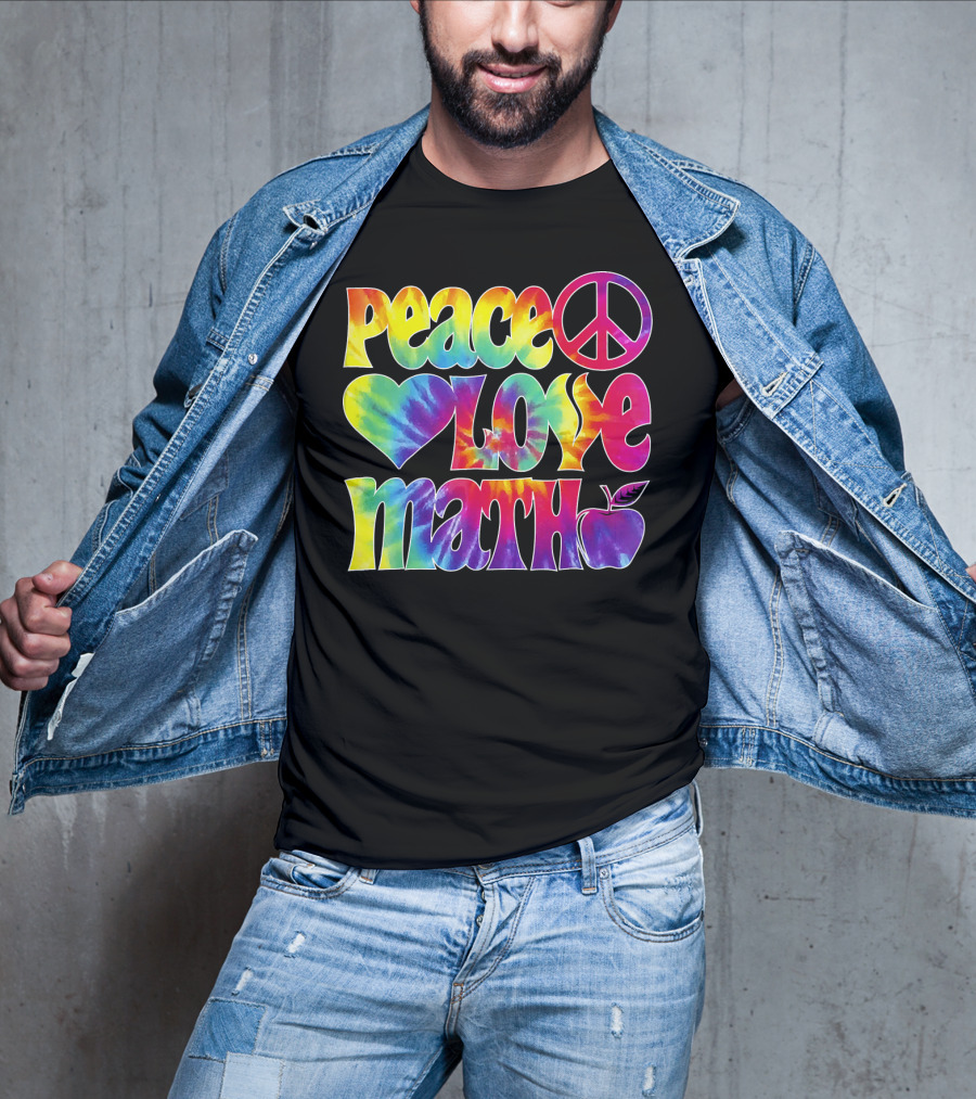 Peace Love Math Teacher Tie-Dye Symbols T-Shirt
