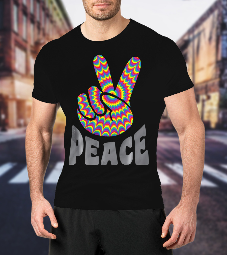 Peace Sign V Hand Groovy Tie Dye T-Shirt