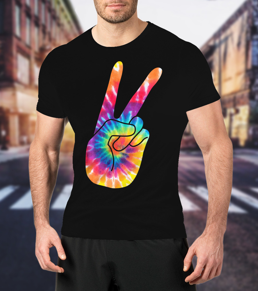 World Peace Tie-Dye V Hand Sign 60s 70s Retro T-Shirt