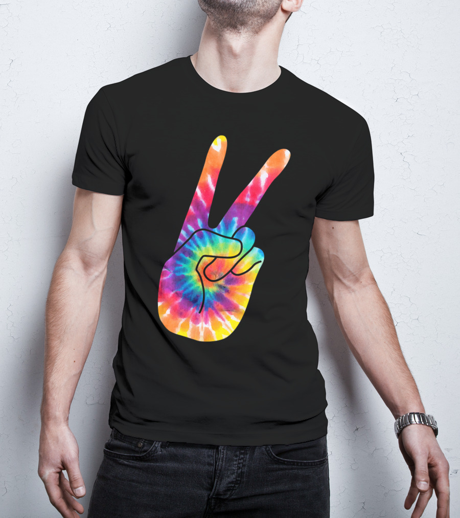 World Peace Tie-Dye V Hand Sign 60s 70s Retro T-Shirt
