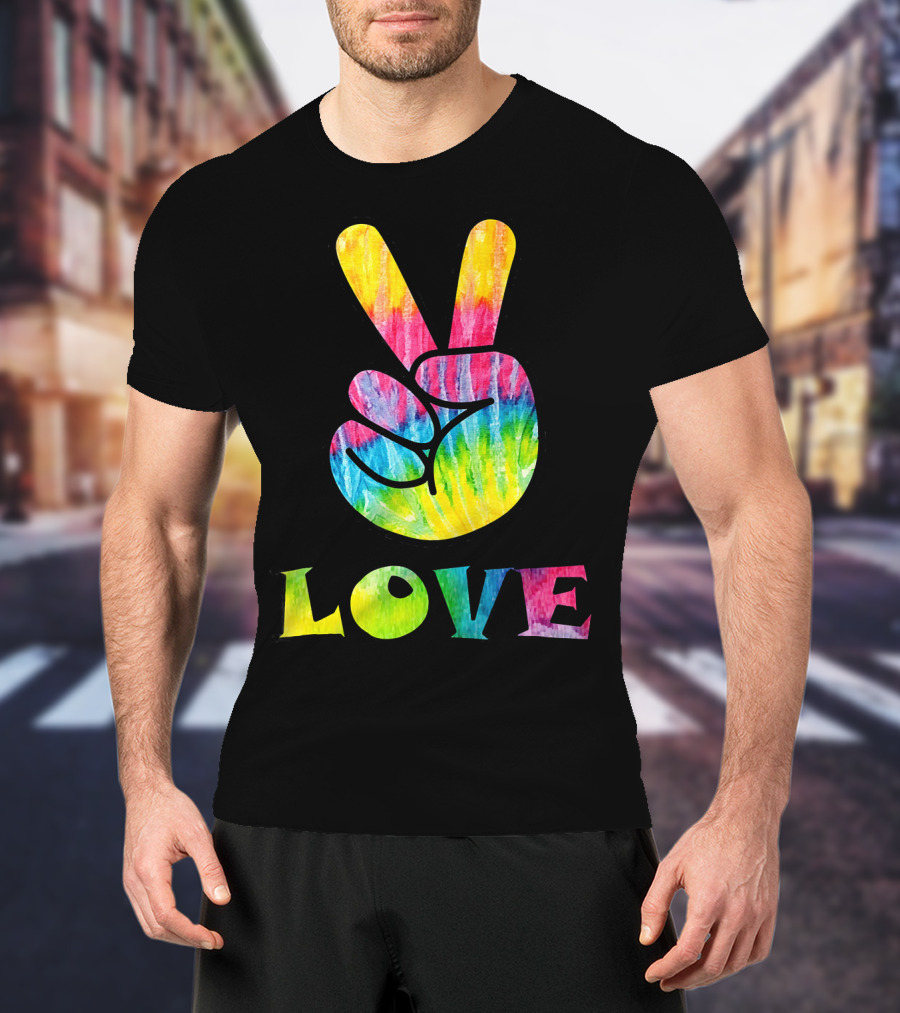 Love Tye Dye Peace Sign Rainbow Hand T-Shirt