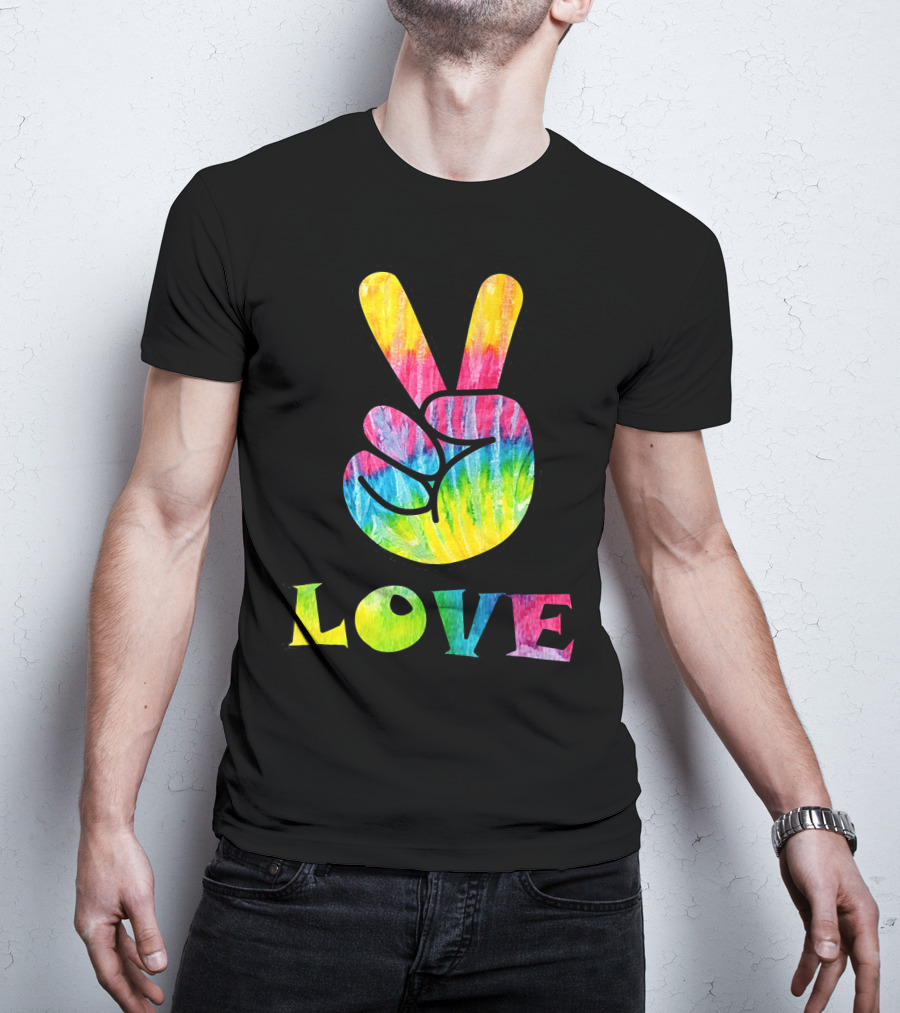 Love Tye Dye Peace Sign Rainbow Hand T-Shirt