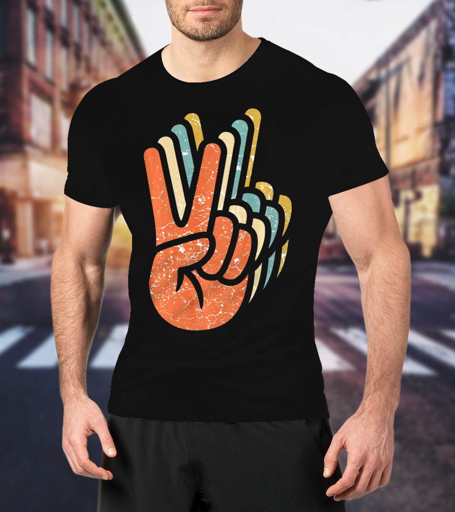 Hippie Peace Vintage 60s 70s Tie Dye Style Retro Hand Sign T-Shirt