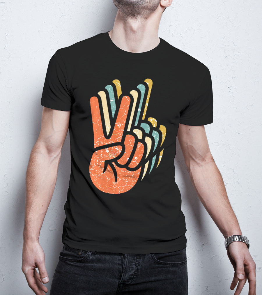 Hippie Peace Vintage 60s 70s Tie Dye Style Retro Hand Sign T-Shirt