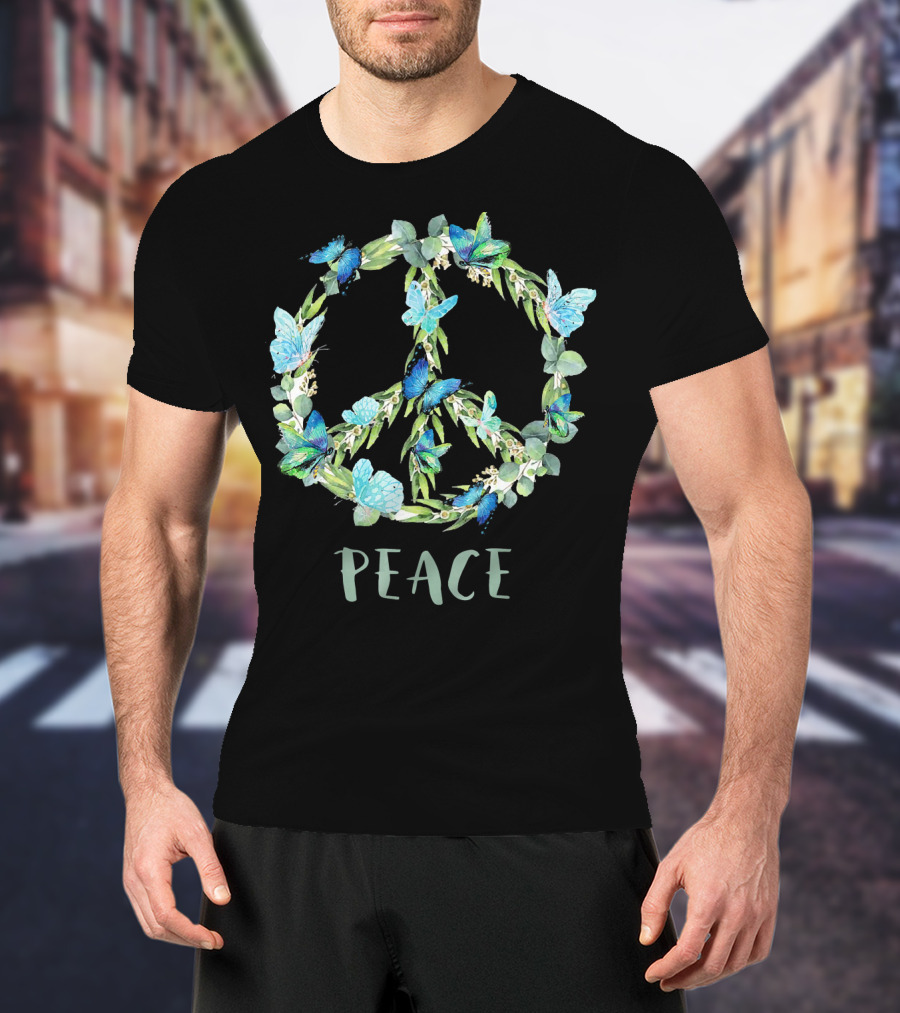 Peace Let It Be Antisocial Butterfly Floral Peace Sign With Butterflies T-Shirt