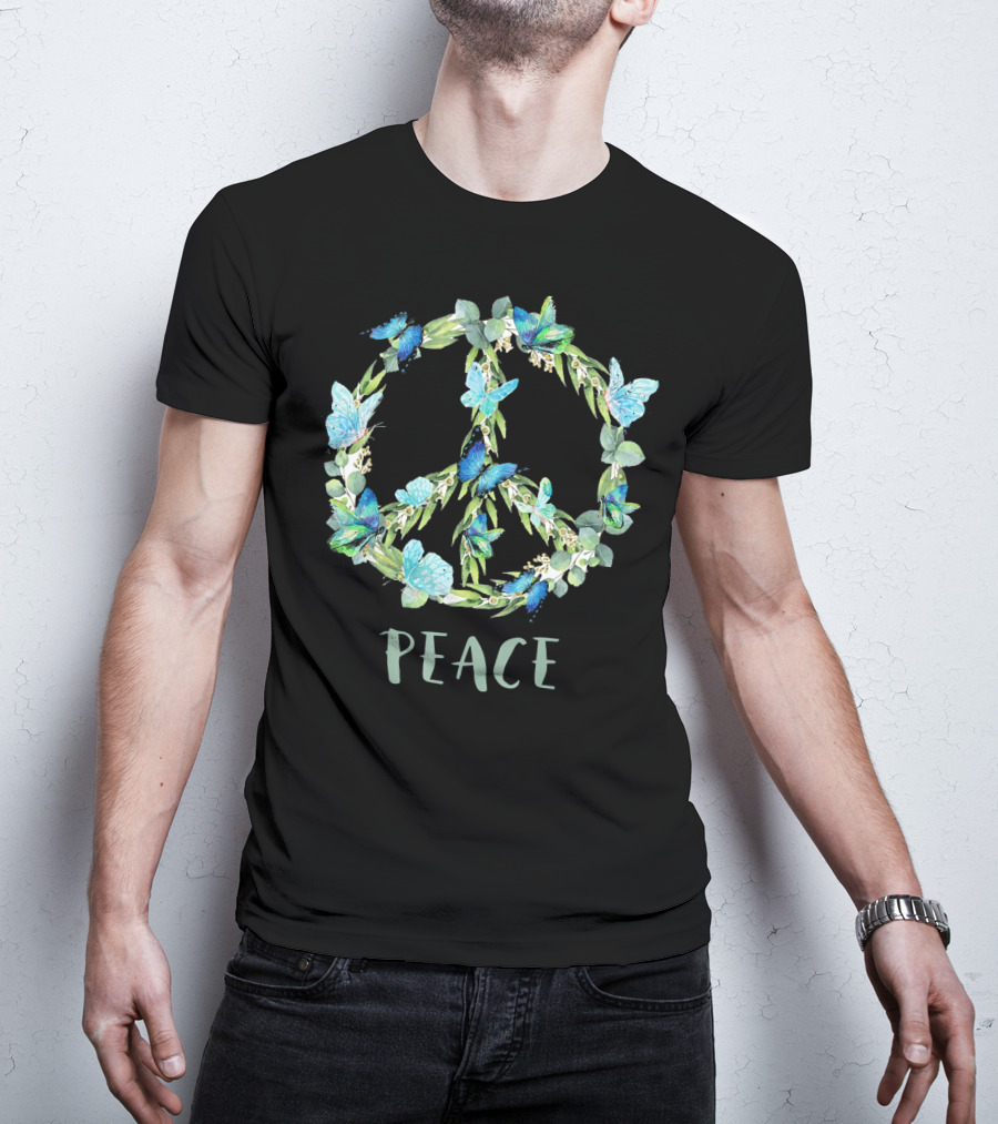 Peace Let It Be Antisocial Butterfly Floral Peace Sign With Butterflies T-Shirt