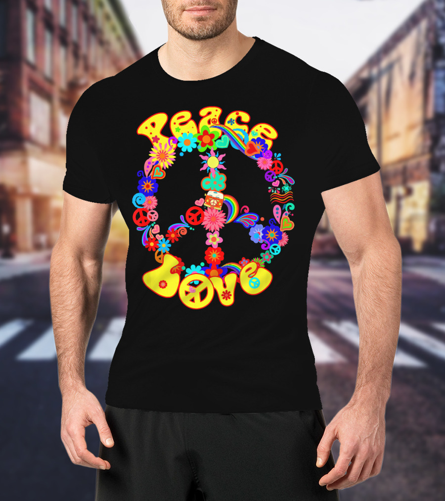 Peace Love Hippie Peace Sign Groovy 60s 70s Flower Power T-Shirt