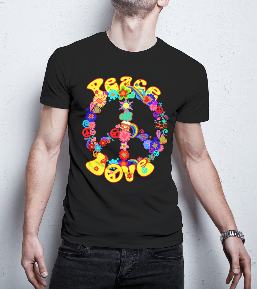 Peace Love Hippie Peace Sign Groovy 60s 70s Flower Power T-Shirt