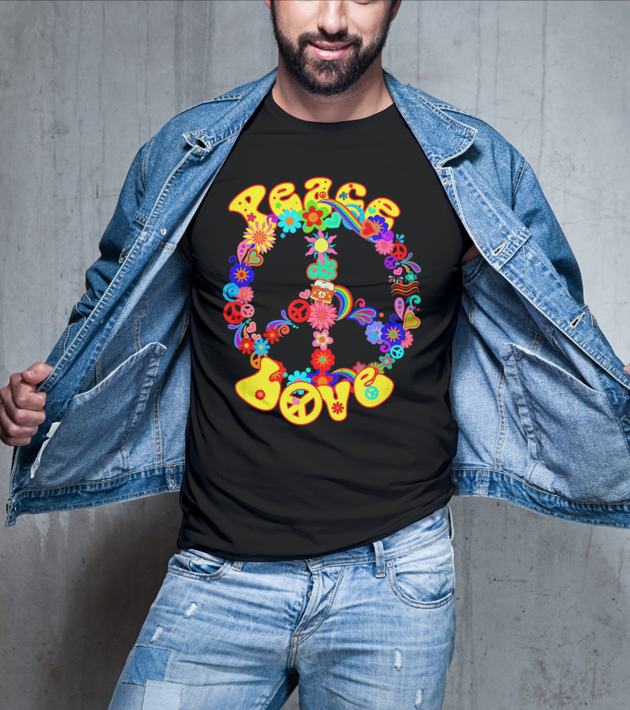 Peace Love Hippie Peace Sign Groovy 60s 70s Flower Power T-Shirt