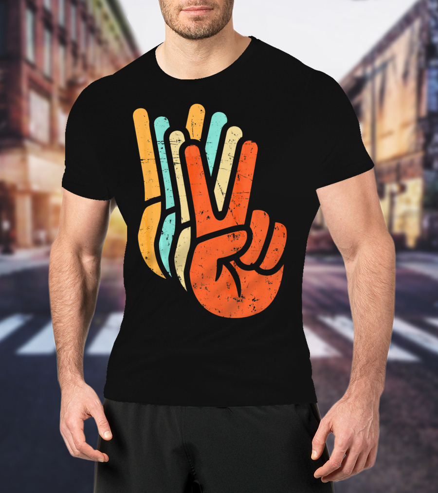 Retro Vintage Multicolor Peace Sign Hand T-Shirt