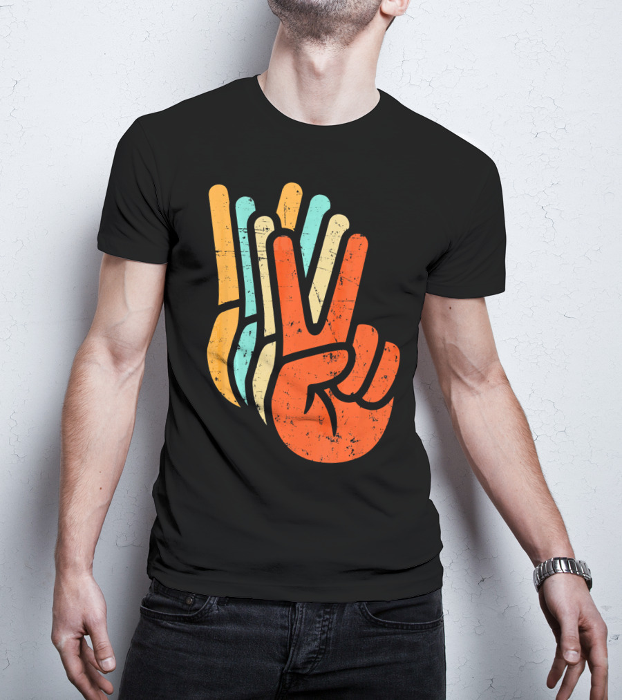 Retro Vintage Multicolor Peace Sign Hand T-Shirt
