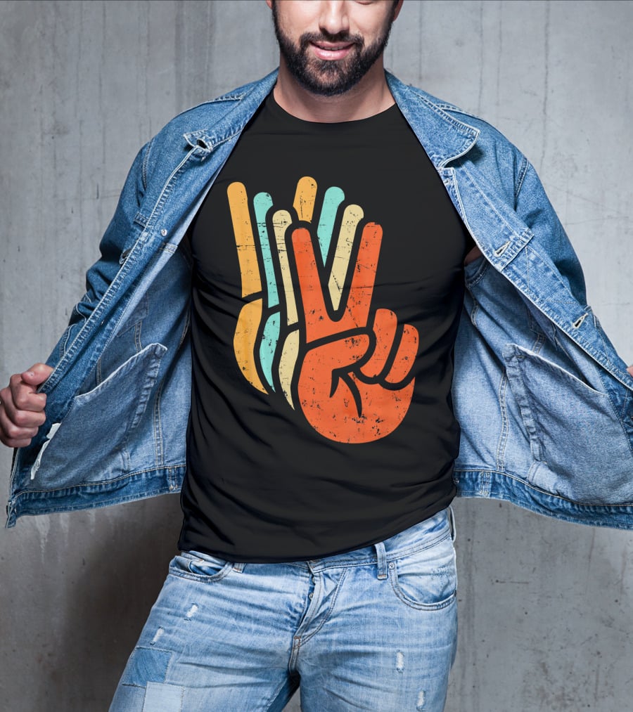 Retro Vintage Multicolor Peace Sign Hand T-Shirt