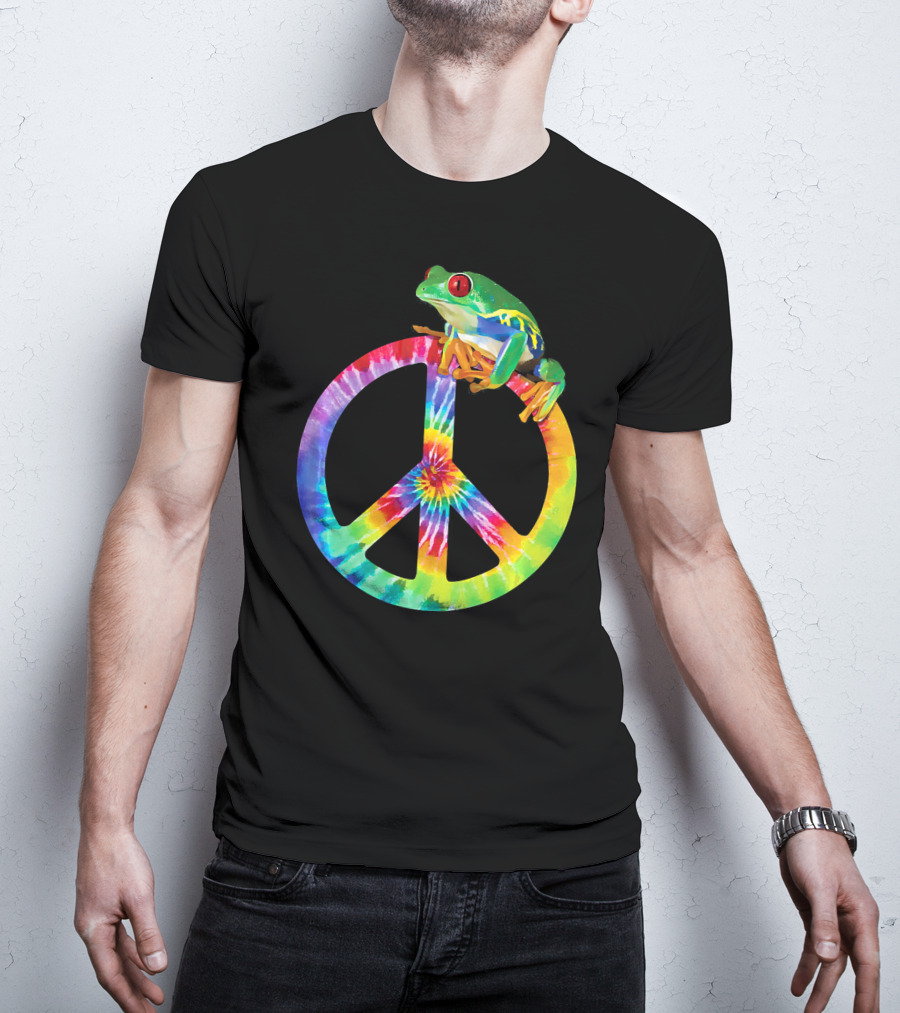 Tie Dye Tree Frog On Peace Sign T-Shirt