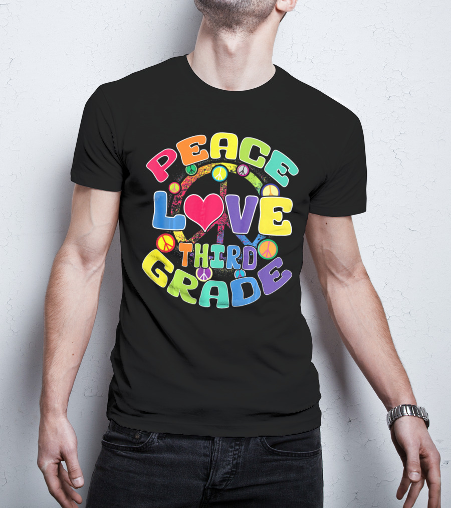 Peace Love Third Grade Back To School College Icons T-Shirt