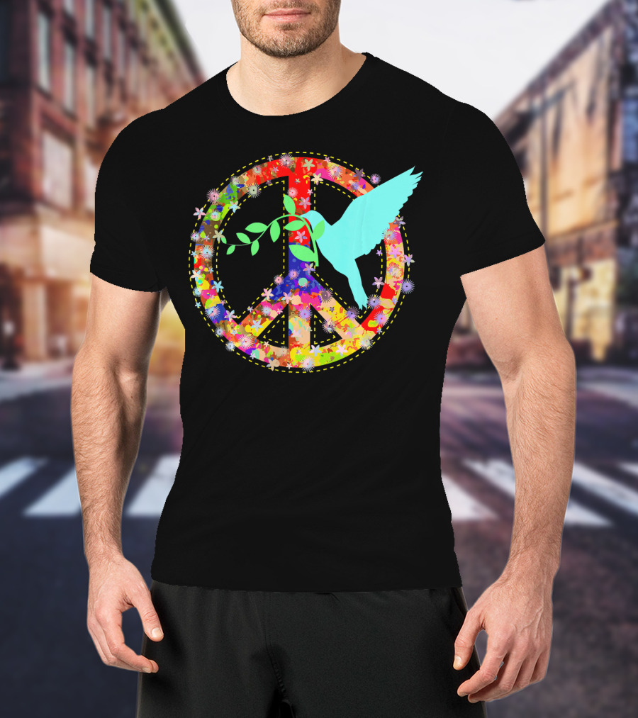 Hippie Peace Dove With Floral Peace Sign 60s 70s T-Shirt
