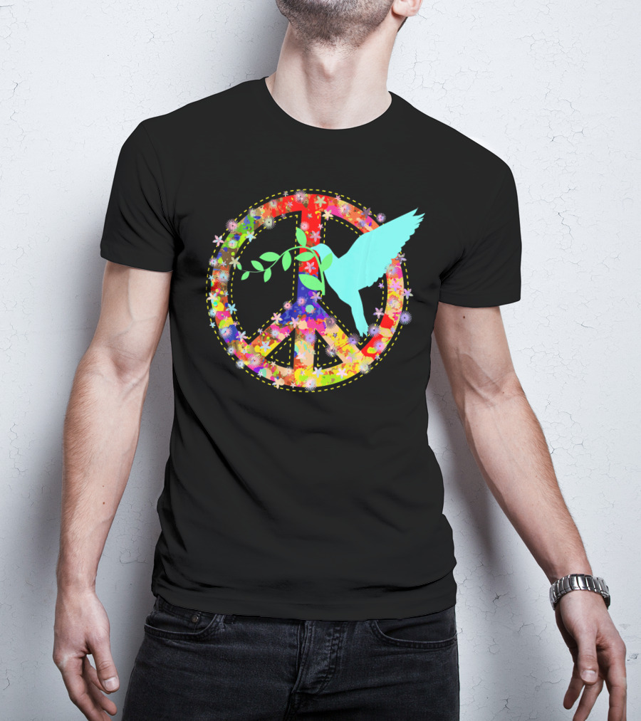 Hippie Peace Dove With Floral Peace Sign 60s 70s T-Shirt