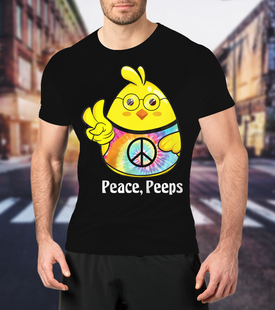 Peace Peeps Easter Tie Dye Chick With Glasses And Peace Sign T-Shirt