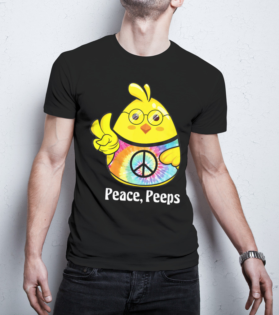 Peace Peeps Easter Tie Dye Chick With Glasses And Peace Sign T-Shirt