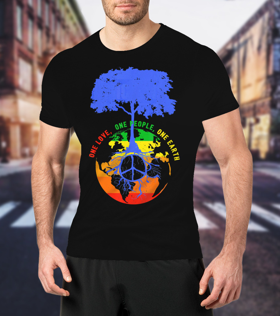 One Love One People One Earth Peace Tree Earth Day T-Shirt