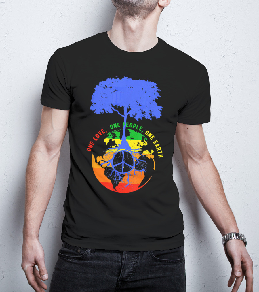 One Love One People One Earth Peace Tree Earth Day T-Shirt