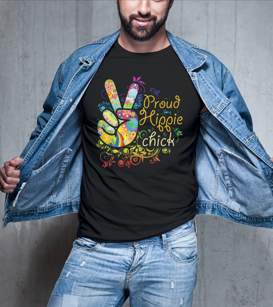Proud Hippie Chick Peace Sign With Colorful Floral T-Shirt