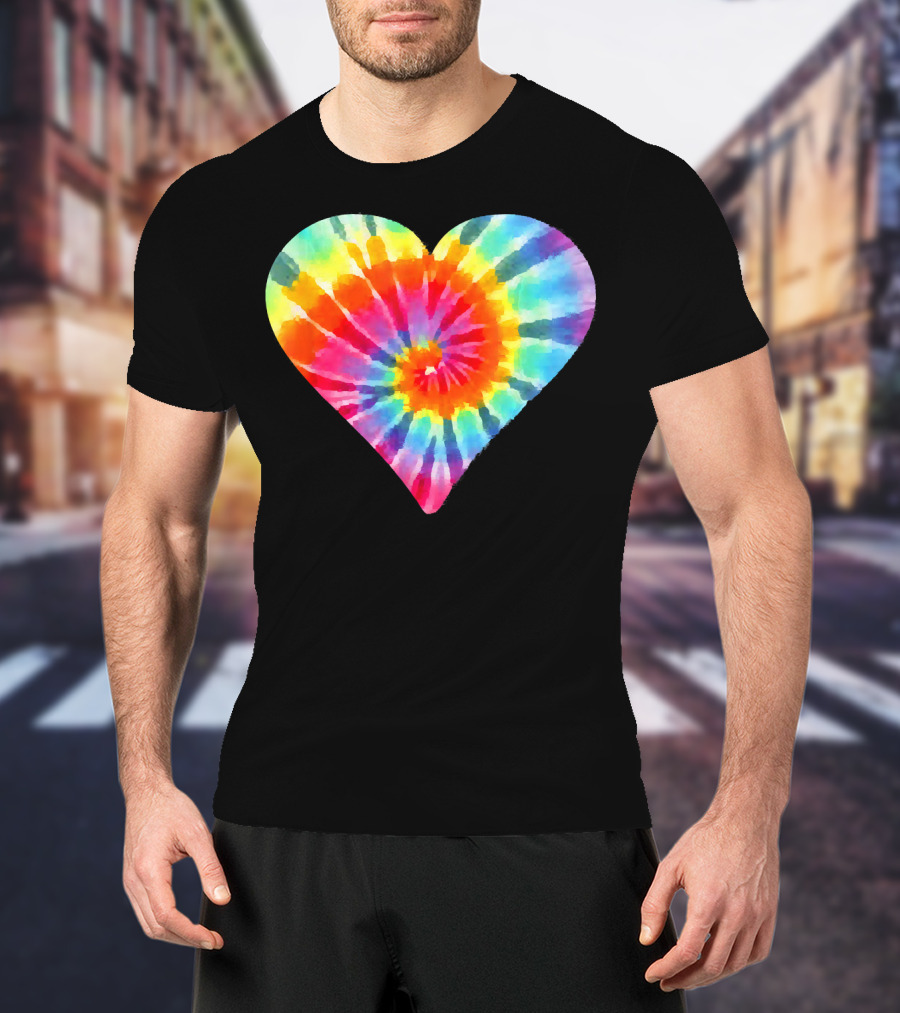 Tie Dye Hippie Heart Peace Spiral Rainbow Heart T-Shirt