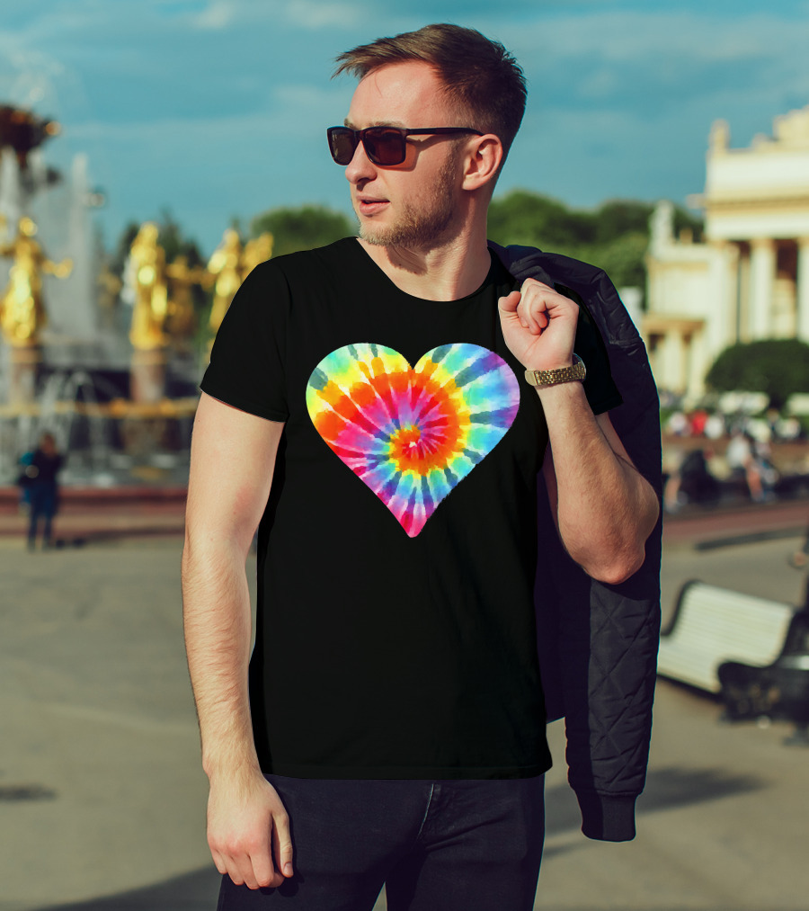 Tie Dye Hippie Heart Peace Spiral Rainbow Heart T-Shirt