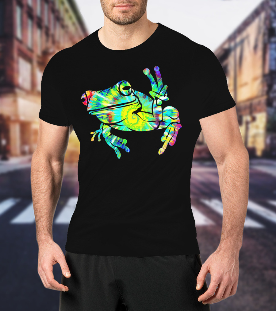 Cool Tie Dye Peace Frog Psychedelic Vibes T-Shirt