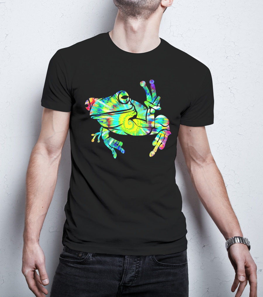 Cool Tie Dye Peace Frog Psychedelic Vibes T-Shirt