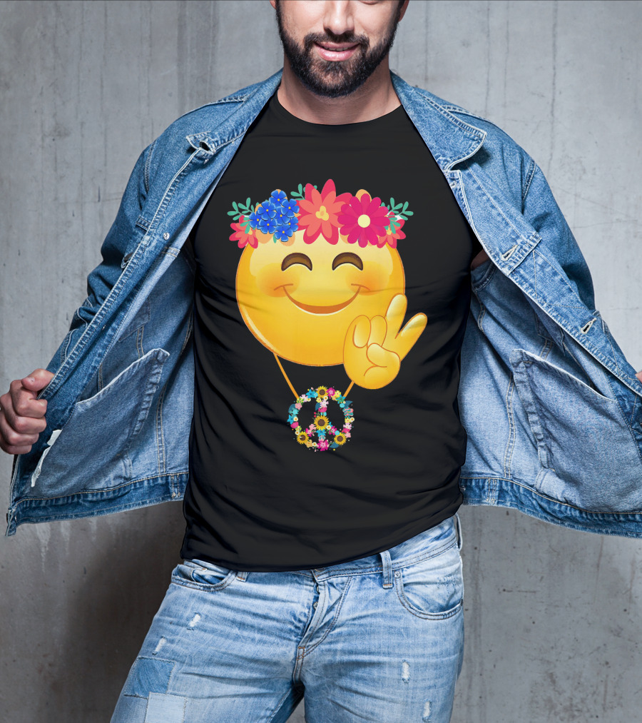 Hippie Flower Power Crown Smiley Peace Sign Necklace T-Shirt