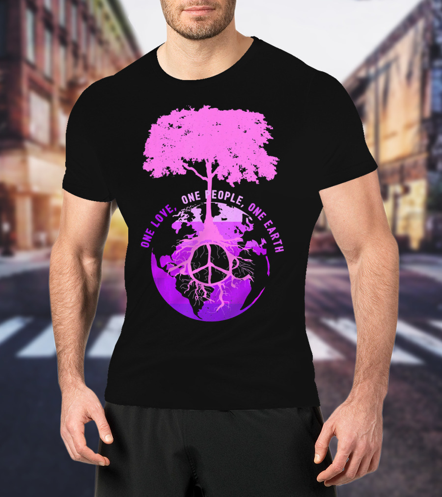 One Love One People One Earth Peace Sign Tree Earth Day T-Shirt