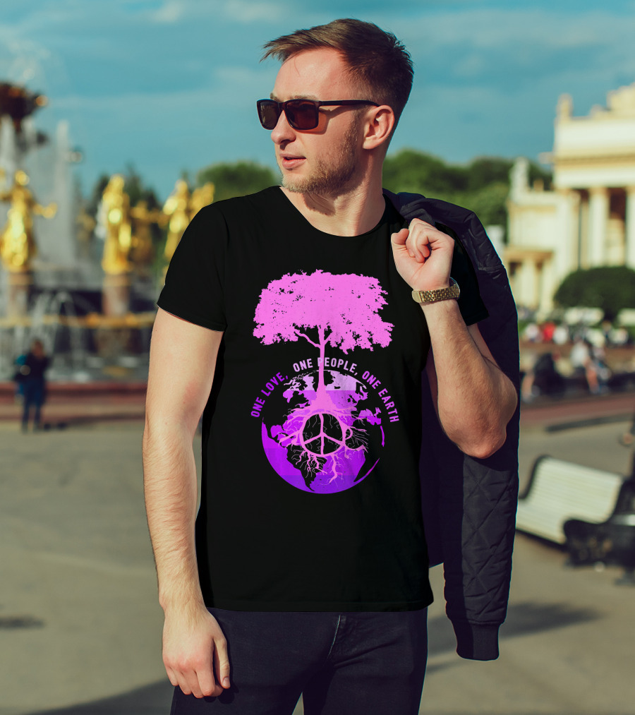 One Love One People One Earth Peace Sign Tree Earth Day T-Shirt