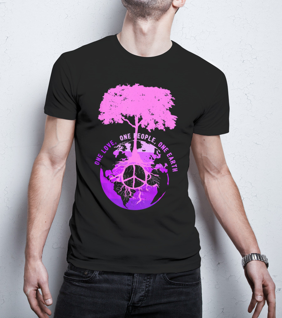 One Love One People One Earth Peace Sign Tree Earth Day T-Shirt