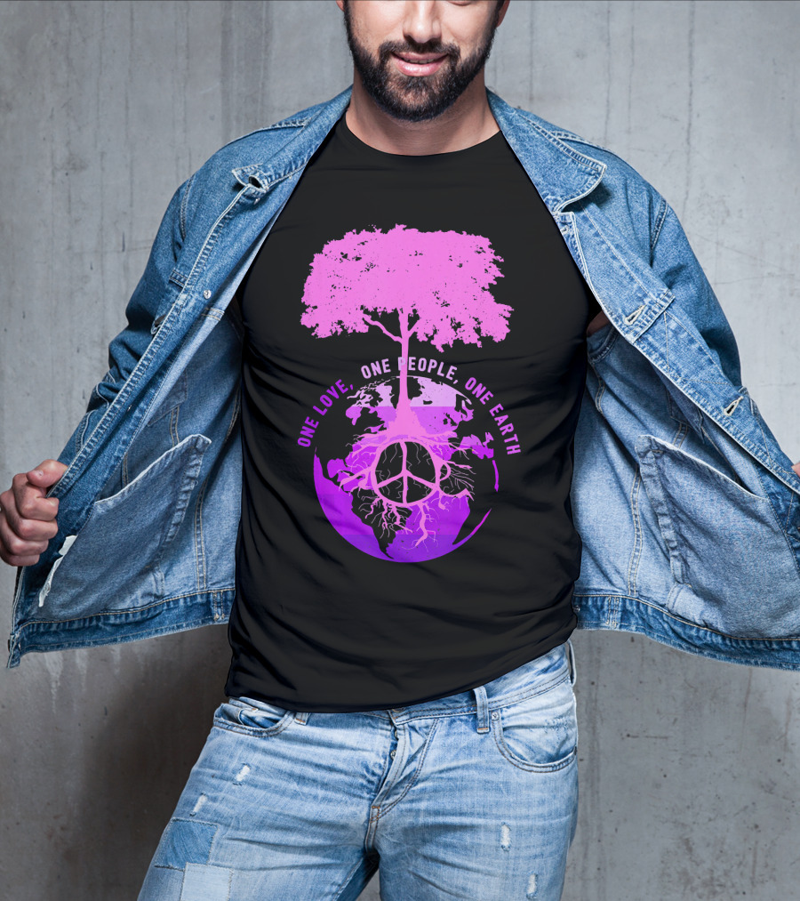 One Love One People One Earth Peace Sign Tree Earth Day T-Shirt