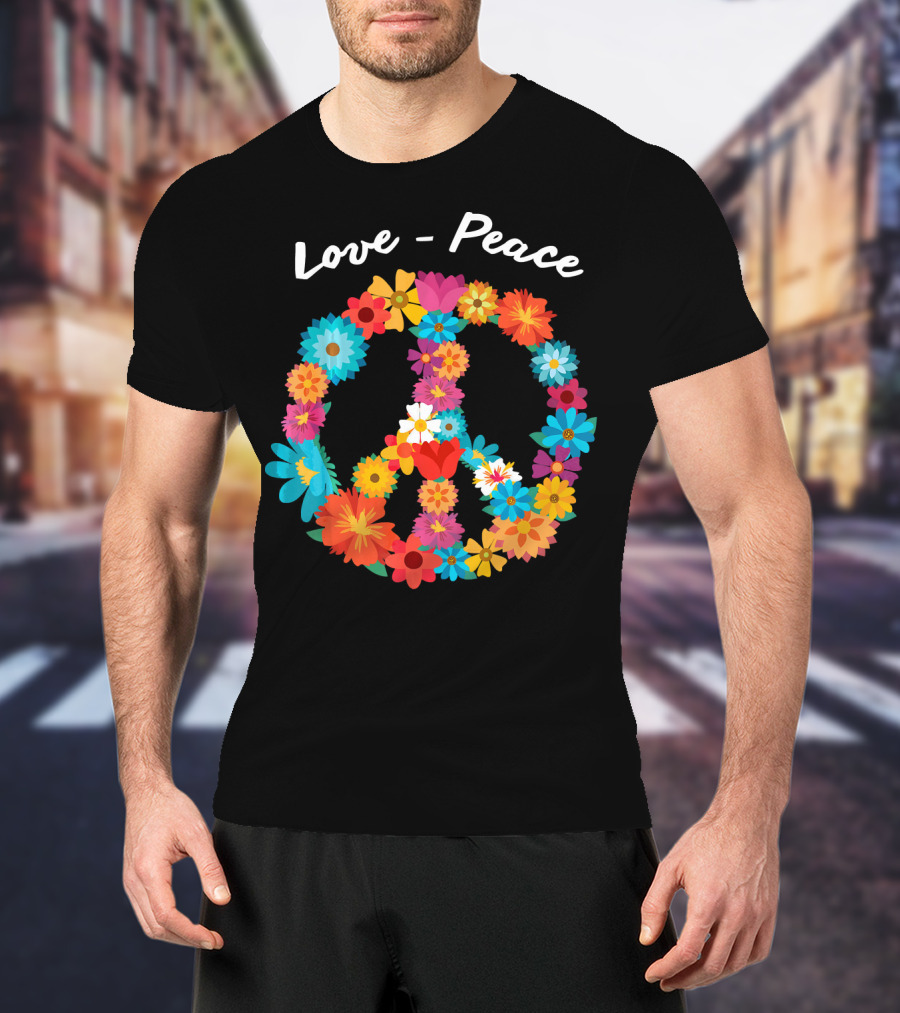 Retro Hippie Flower Power Peace Love 60s 70s Costume Tie T-Shirt