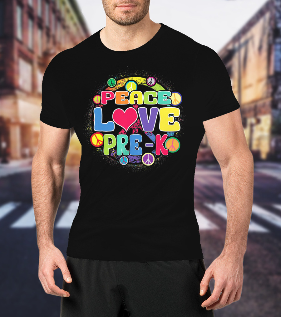 Peace Love Pre-K Rainbow Peace Signs T-Shirt