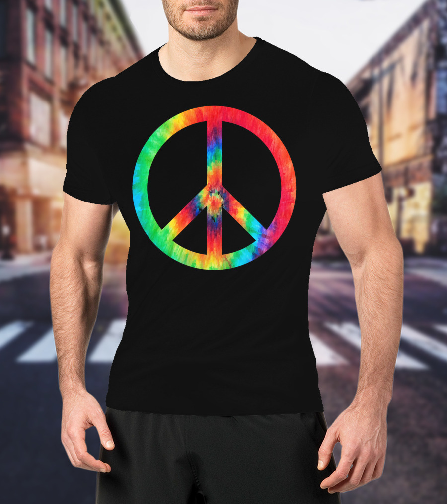 70s Hippie Tie Dye Peace Symbol Men T-Shirt