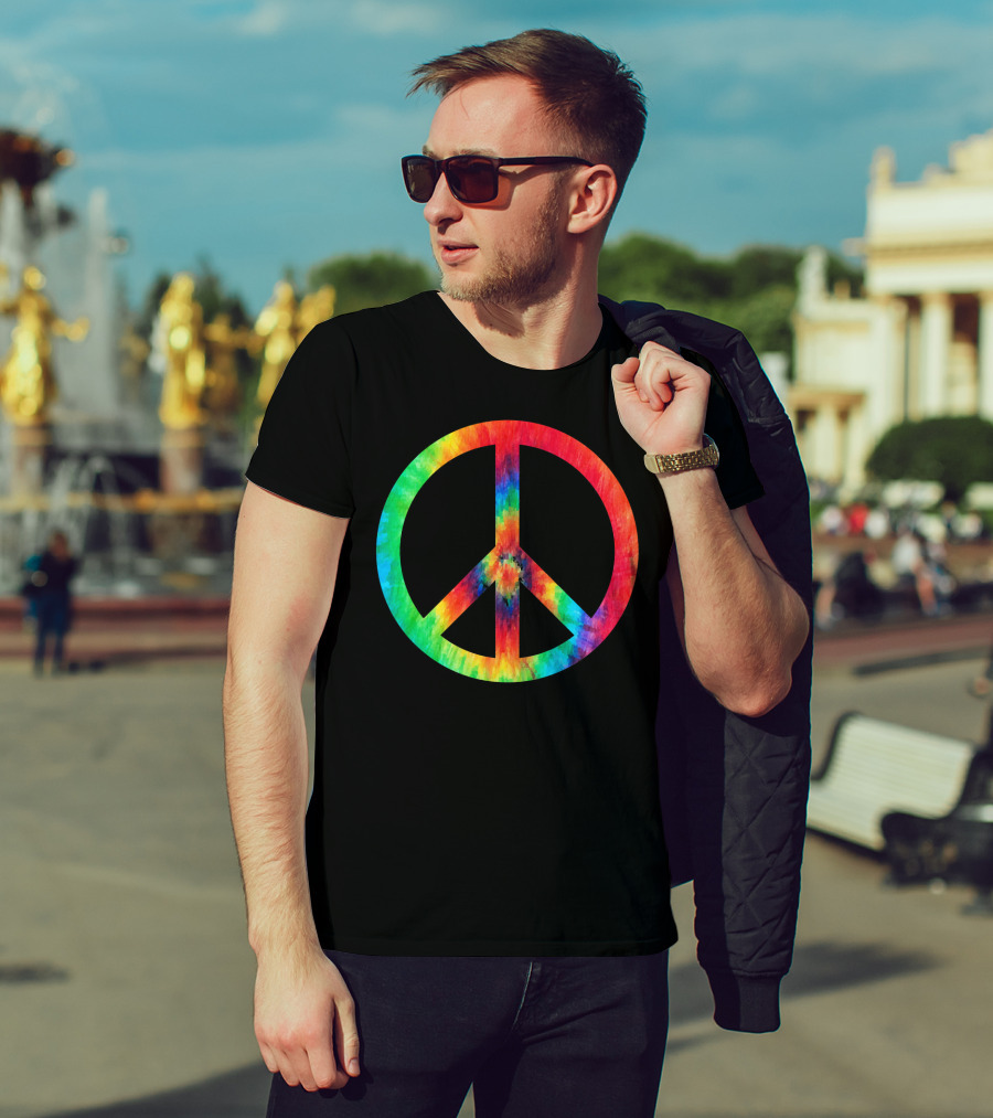 70s Hippie Tie Dye Peace Symbol Men T-Shirt