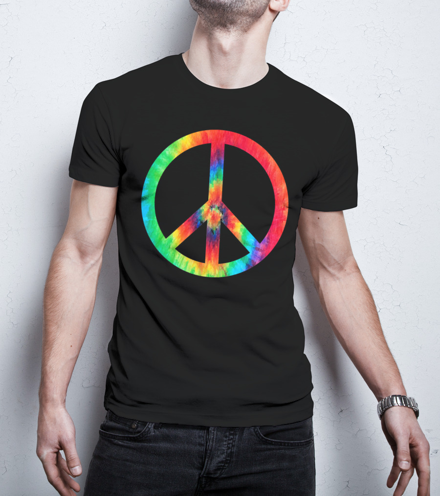 70s Hippie Tie Dye Peace Symbol Men T-Shirt
