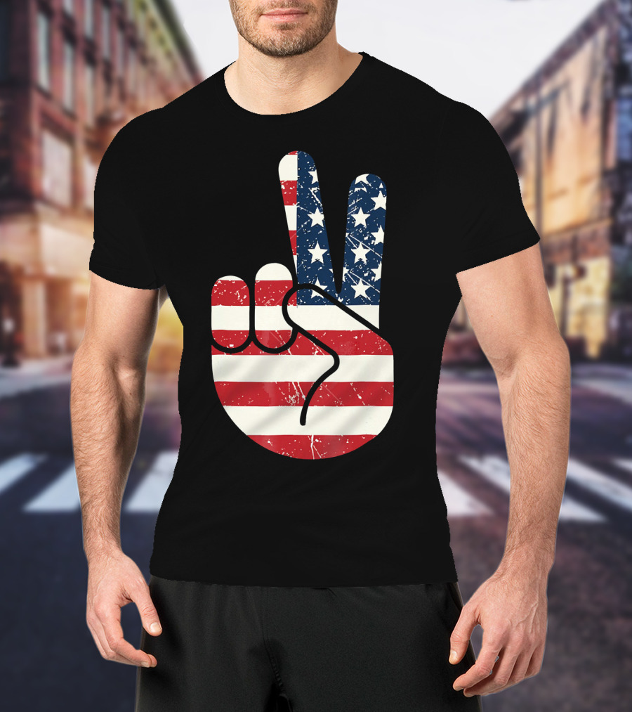 Patriotic Peace Sign American Flag Stars And Stripes USA T-Shirt