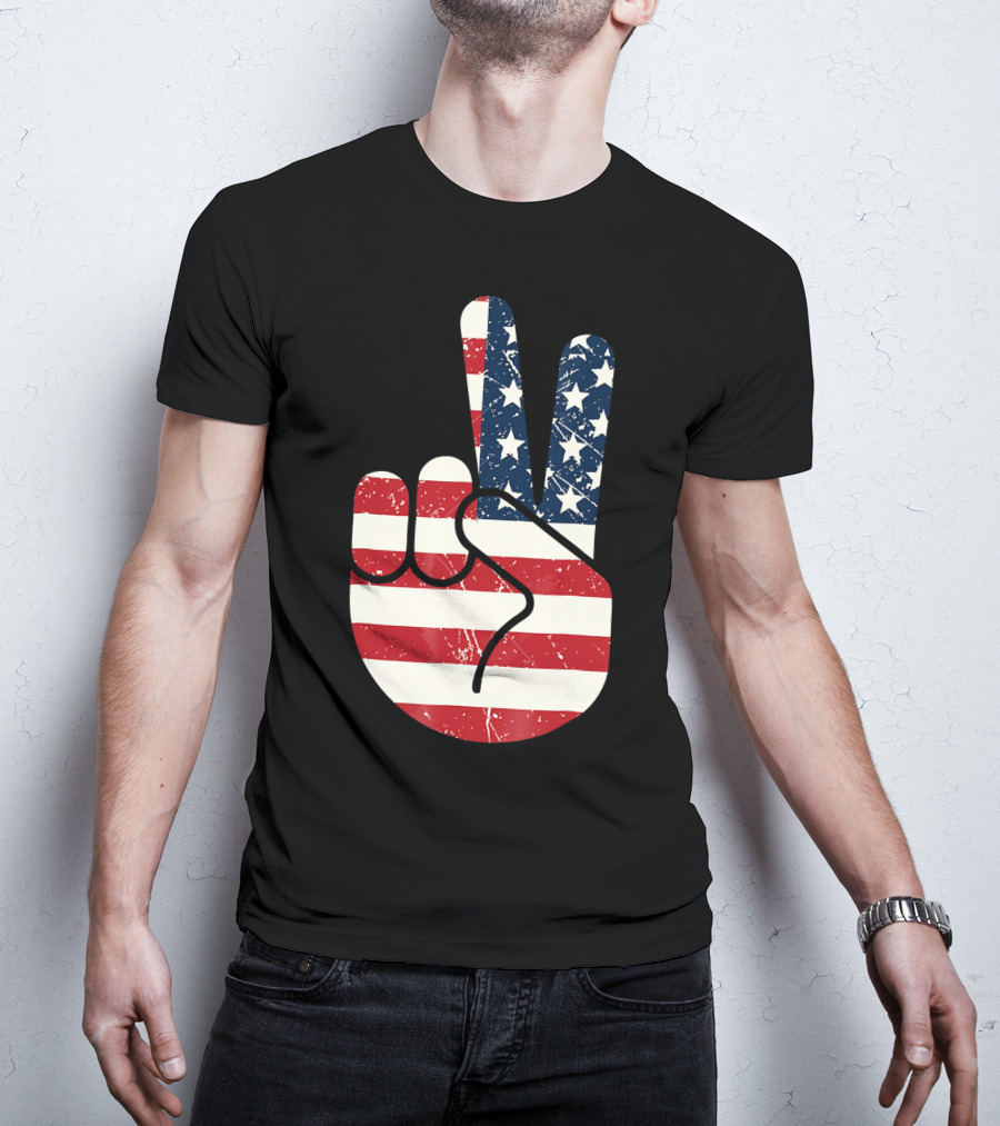 Patriotic Peace Sign American Flag Stars And Stripes USA T-Shirt